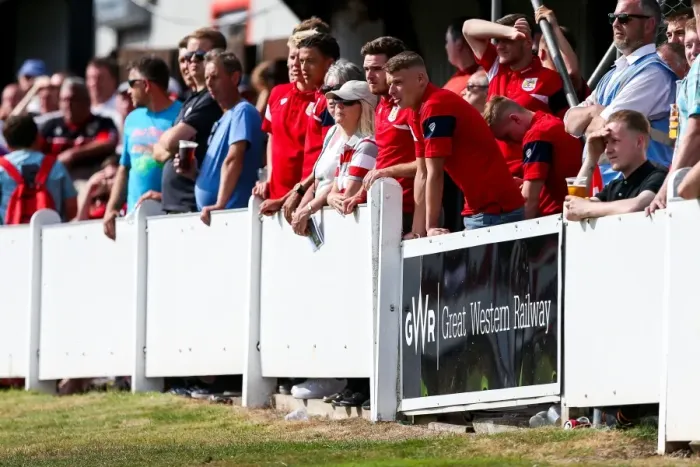 Framed Print : Bristol City Fans in Full Swing: Pre-season Cheers at Bristol Manor Farm Match