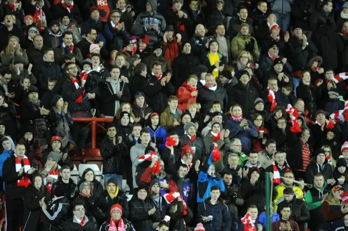 Framed Print : Bristol City Fans in Full Throat at Ashton Gate during Bristol City vs. Gillingham, Johnstone's Paint Trophy (JPT) Match, 2015