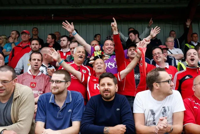Framed Print : Bristol City Fans United: Pre-Match Showdown at Fleetwood's Highbury Stadium, 2014 (Fleetwood Town vs. Bristol City, Sky Bet League 1) Framed Print : Bristol City Fans United: Pre-Match Showdown at Fleetwood's Highbury Stadium, 2014 (Fleetwood Town vs. Bristol City, Sky Bet League 1)