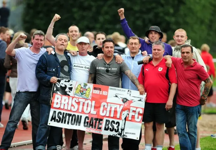 Framed Print : Bristol City Fans Unwavering Passion: Cheering at IFK Gothenburg Match Framed Print : Bristol City Fans Unwavering Passion: Cheering at IFK Gothenburg Match