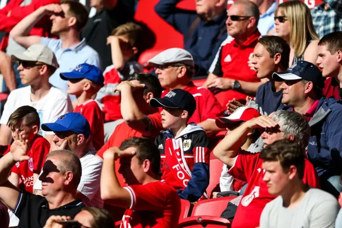 Framed Print : Bristol City Fans Watch Intently as the Action Unfolds at Ashton Gate Stadium, Sky Bet Championship Match against Barnsley Framed Print : Bristol City Fans Watch Intently as the Action Unfolds at Ashton Gate Stadium, Sky Bet Championship Match against Barnsley