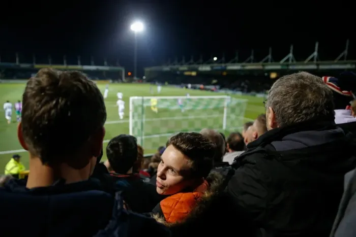 Framed Print : Bristol City Fans Watch Intently at Yeovil Town vs. Bristol City Football Match, Sky Bet Football League One, 2015