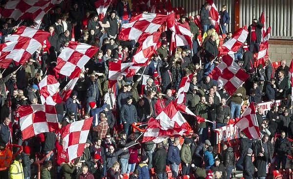 Bristol City Fans Wave Flags at Ashton Gate During Sky Bet Championship Match Against Cardiff City