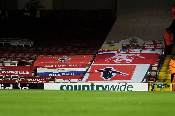 Bristol City Fans Waving Flags in the Wedlock Stand during Bristol City vs Shrewsbury Town Match at Ashton Gate, 2013