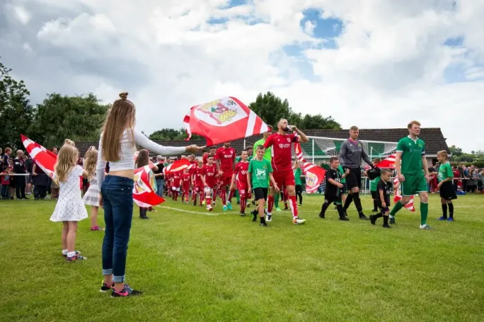 Framed Print : Bristol City FC: Aaron Wilbraham Leads Out Teams at Hengrove Athletic Pre-Season Match Framed Print : Bristol City FC: Aaron Wilbraham Leads Out Teams at Hengrove Athletic Pre-Season Match