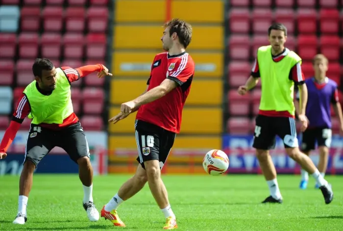 Framed Print : Bristol City FC: Brett Pitman Scores Past Liam Fontaine at Pre-Season Open Day Framed Print : Bristol City FC: Brett Pitman Scores Past Liam Fontaine at Pre-Season Open Day