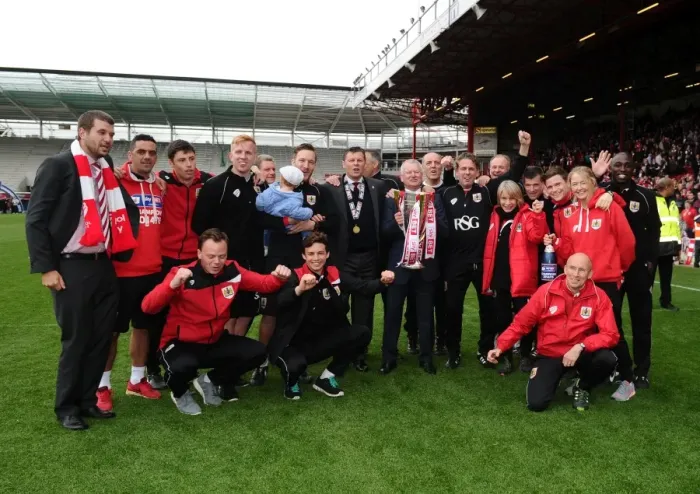 Framed Print : Bristol City FC: Celebrating League One Victory with Steve Lansdown and Steve Cotterill