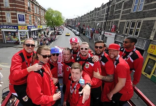 Bristol City FC Champions: Victory Bus Parade, May 2015 - Players Celebrate on Open Top Bus