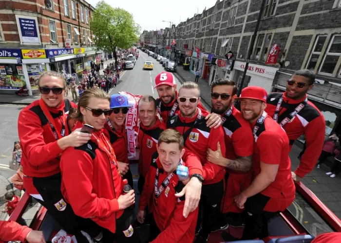 Framed Print : Bristol City FC Champions: Victory Parade with Players on Open-Top Bus - May 2015 Framed Print : Bristol City FC Champions: Victory Parade with Players on Open-Top Bus - May 2015