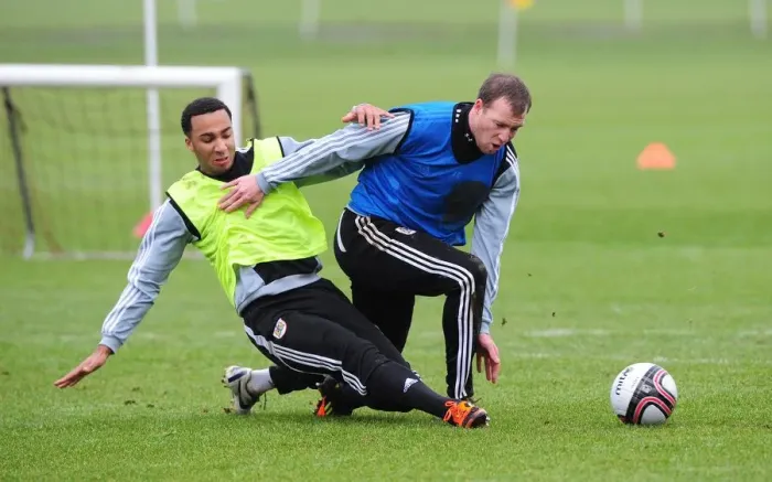 Framed Print : Bristol City FC: David Clarkson vs. Nicky Maynard - Intense Training Battle