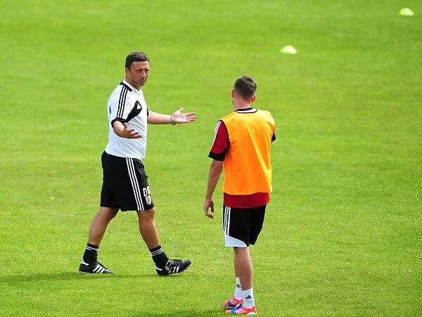 Bristol City FC: Derek McInnes Conferring with Joe Edwards during Pre-Season Training, July 2012