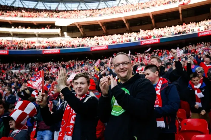 Framed Print : Bristol City FC: Euphoric Fans Celebrate Second Goal at Wembley Stadium during Johnstones Paint Trophy Final against Walsall Framed Print : Bristol City FC: Euphoric Fans Celebrate Second Goal at Wembley Stadium during Johnstones Paint Trophy Final against Walsall