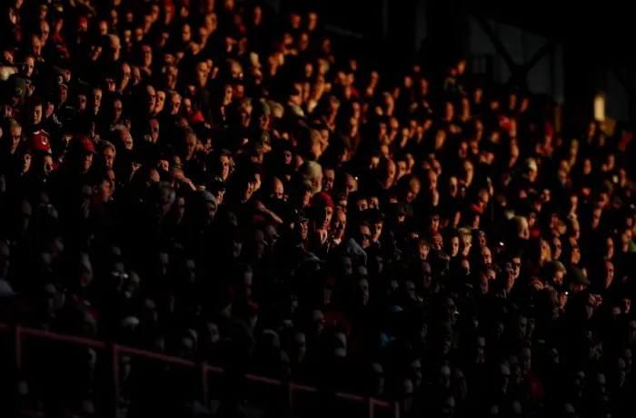 Framed Print : Bristol City FC: FA Cup Match - Dolman Stand Fans Basking in the Sunset