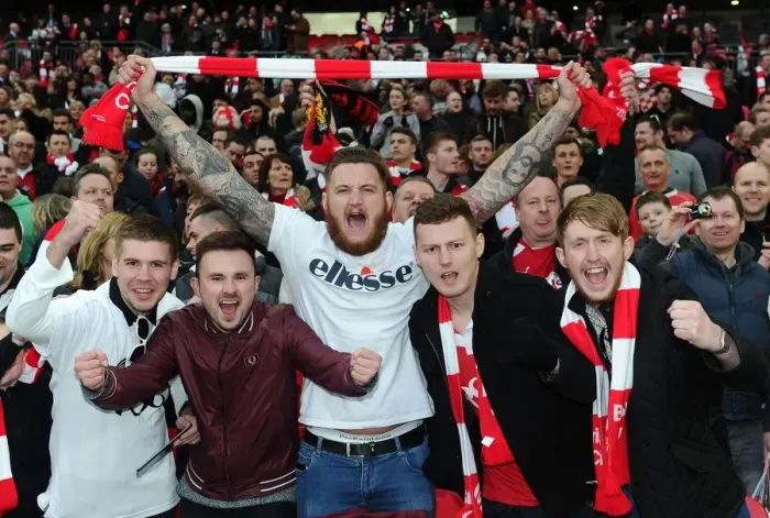 Framed Print : Bristol City FC Fans Celebrate Victory at Wembley Stadium during Johnstone's Paint Trophy Final against Walsall (2015) Framed Print : Bristol City FC Fans Celebrate Victory at Wembley Stadium during Johnstone's Paint Trophy Final against Walsall (2015)