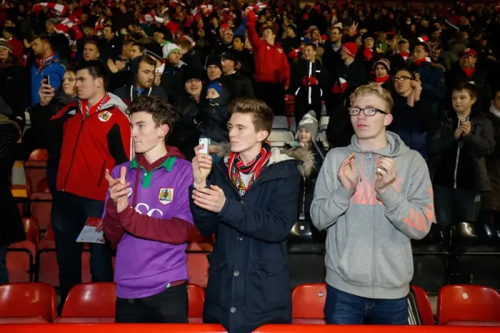 Framed Print : Bristol City FC: Fans Euphoria at Ashton Gate Stadium during the Johnstones Paint Trophy Southern Area Final Second Leg (Bristol City v Gillingham)