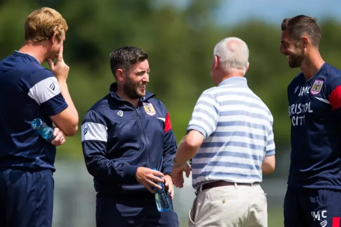 Framed Print : Bristol City FC: Head Coach Lee Johnson Engages with Owner Steve Lansdown at Guernsey Friendly Framed Print : Bristol City FC: Head Coach Lee Johnson Engages with Owner Steve Lansdown at Guernsey Friendly