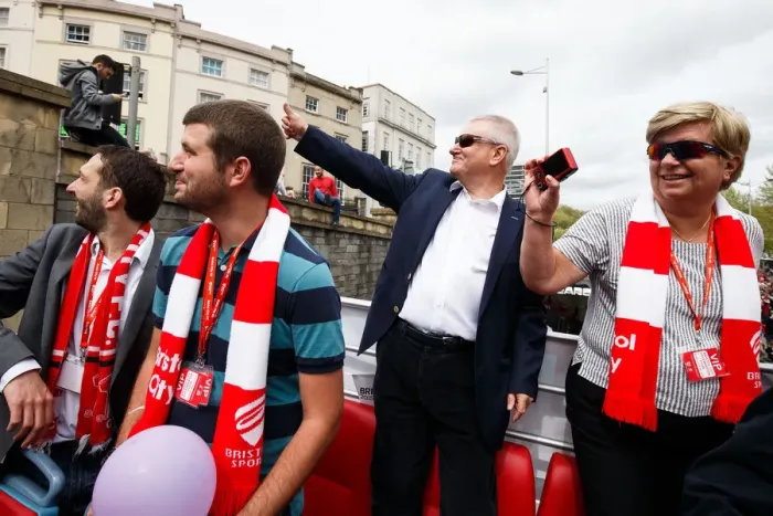 Framed Print : Bristol City FC: Jon, Steve, and Maggie Lansdown Celebrate League 1 and Johnstones Paint Trophy Titles and Promotion to Championship Framed Print : Bristol City FC: Jon, Steve, and Maggie Lansdown Celebrate League 1 and Johnstones Paint Trophy Titles and Promotion to Championship