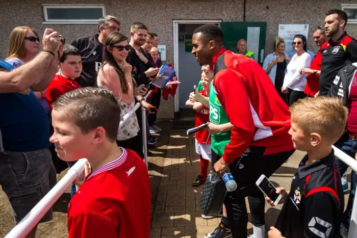 Framed Print : Bristol City FC: Jonathan Kodjia Interacts with Kids at Hengrove Athletic Pre-Season Match Framed Print : Bristol City FC: Jonathan Kodjia Interacts with Kids at Hengrove Athletic Pre-Season Match