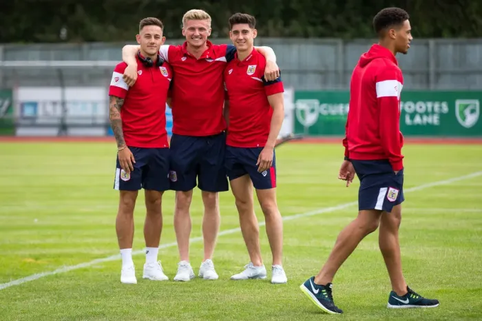 Framed Print : Bristol City FC: Josh Brownhill, Taylor Moore, and Callum O'Dowda Pre-Season Friendly against Guernsey FC, 2017 Framed Print : Bristol City FC: Josh Brownhill, Taylor Moore, and Callum O'Dowda Pre-Season Friendly against Guernsey FC, 2017
