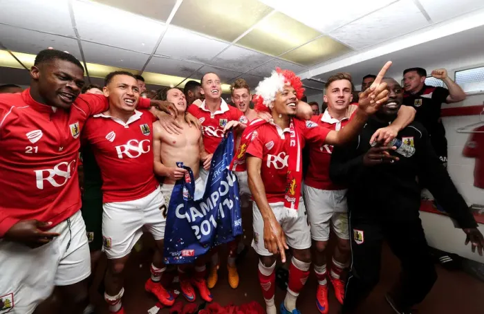Framed Print : Bristol City FC: League One Champions - Euphoric Moment in the Dressing Room Framed Print : Bristol City FC: League One Champions - Euphoric Moment in the Dressing Room