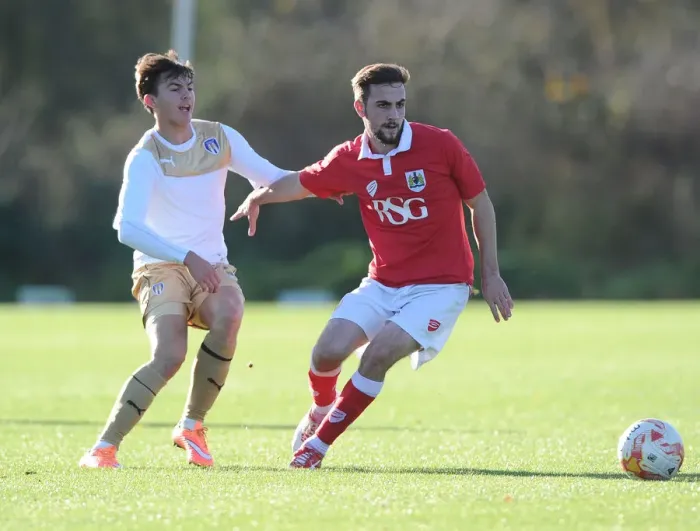 Framed Print : Bristol City FC: Lewis Hall in Action against Colchester in Youth Development League Framed Print : Bristol City FC: Lewis Hall in Action against Colchester in Youth Development League