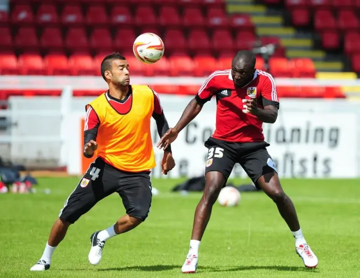 Framed Print : Bristol City FC: Liam Fontaine vs. Damion Stewart - A Fierce Rivalry Unfolds on the Training Ground