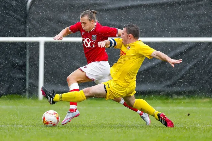 Framed Print : Bristol City FC: Luke Freemean in Action during Pre-Season Community Match vs. Brislington Framed Print : Bristol City FC: Luke Freemean in Action during Pre-Season Community Match vs. Brislington