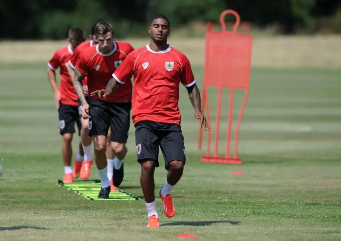 Framed Print : Bristol City FC: Mark Little in Deep Focus during Training (July 2, 2014)