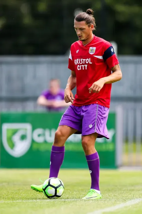Framed Print : Bristol City FC: Milan Djuric Warming Up Ahead of Guernsey Pre-Season Friendly