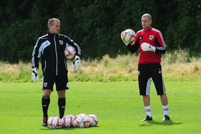 Framed Print : Bristol City FC: Pre-Season Training - Goalkeeping Drills with Frank Fielding and Lee Kendall Framed Print : Bristol City FC: Pre-Season Training - Goalkeeping Drills with Frank Fielding and Lee Kendall