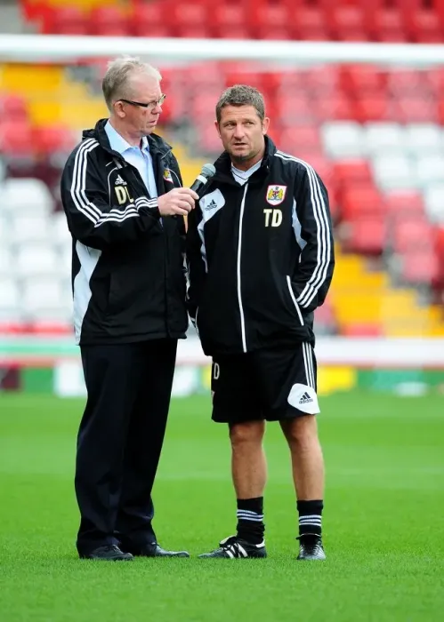 Framed Print : Bristol City FC: Tony Docherty Interacts with David Lloyd at Pre-Season Open Day (Joe Meredith / Josephmeredith-30.07.2012)
