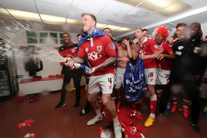 Framed Print : Bristol City FC: Unforgettable Triumph - League One Championship Win in the Chchanging Room