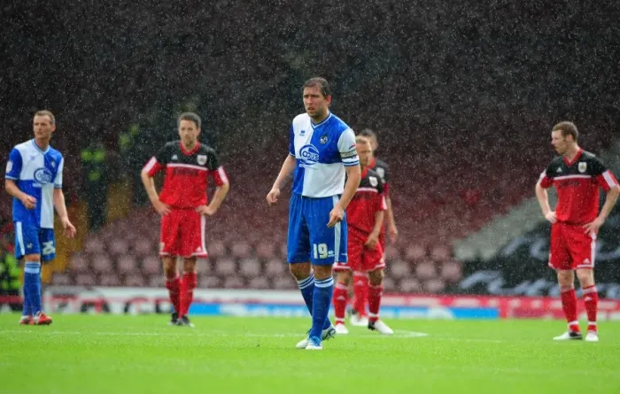 Framed Print : Bristol City FC vs. Bristol Rovers: Friendly Match at Ashton Gate Stadium (August 2012) - Adam Virgo in Action during Louis Carey's Testimonial