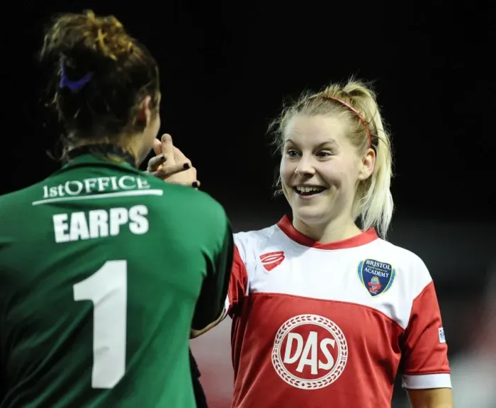 Framed Print : Bristol City FC Women's Historic Champions League Victory: Nikki Watts and Mary Earps Celebrate Over FC Barcelona Framed Print : Bristol City FC Women's Historic Champions League Victory: Nikki Watts and Mary Earps Celebrate Over FC Barcelona