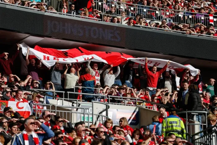 Framed Print : Bristol City FC's Euphoric Wembley Victory: A Sea of Fans Jubilation (vs. Walsall, Johnstones Paint Trophy Final, 2015)