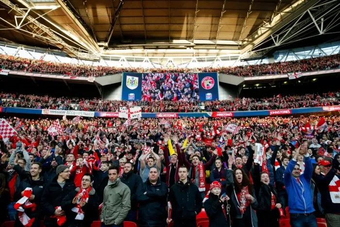 Framed Print : Bristol City FC's Glorious 2-0 Victory: A Sea of Celebrating Supporters at Wembley Stadium