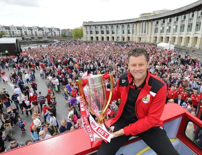 Framed Print : Bristol City FC's Glorious Championship Victory: Steve Cotterill and Jubilant Fans Celebrate with the Trophy Framed Print : Bristol City FC's Glorious Championship Victory: Steve Cotterill and Jubilant Fans Celebrate with the Trophy
