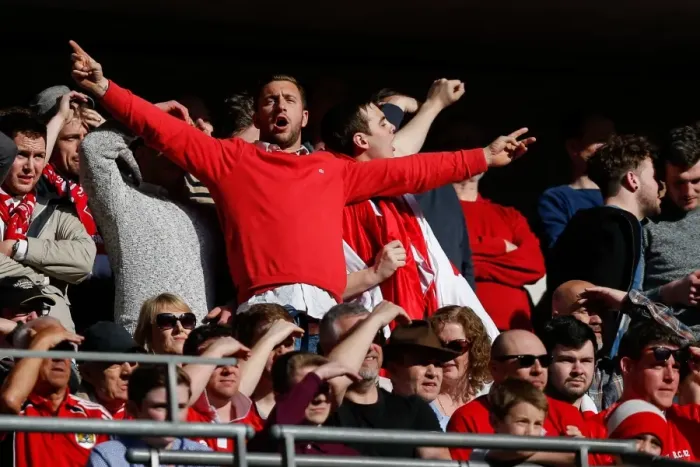 Framed Print : Bristol City FC's Thrilling Wembley Victory: A Sea of Celebrating Fans Framed Print : Bristol City FC's Thrilling Wembley Victory: A Sea of Celebrating Fans