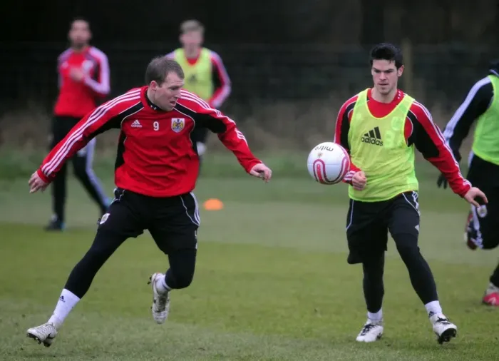 Framed Print : Bristol City First Team: Gearing Up for the 2010-11 Season - Training Session on January 13, 2011