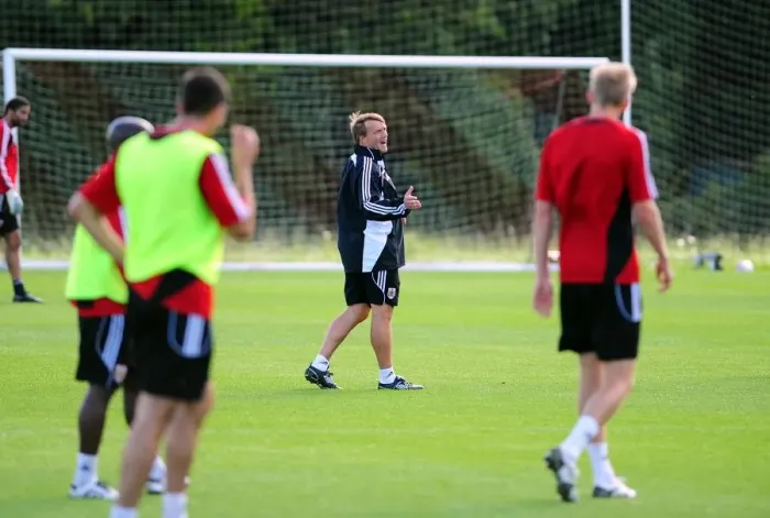 Framed Print : Bristol City First Team: Gearing Up for the 2010-11 Season - Training Session on September 9