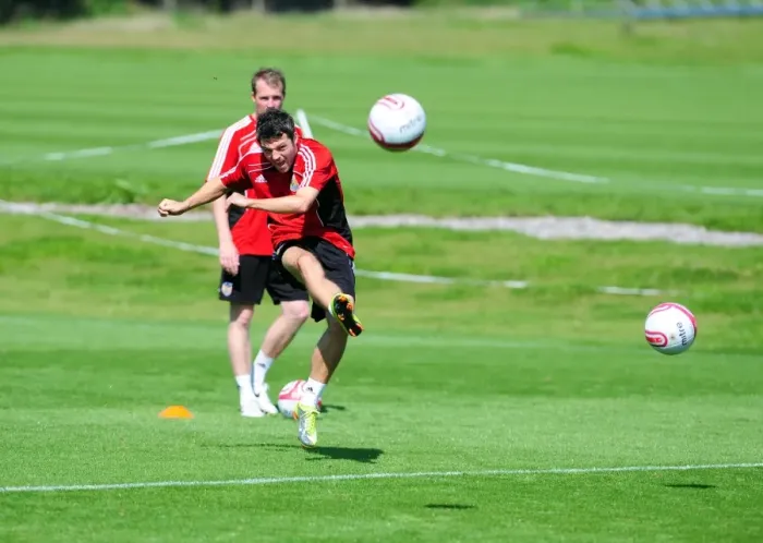 Framed Print : Bristol City First Team: Gearing Up for Season 10-11 - Training Session on September 2, 2010