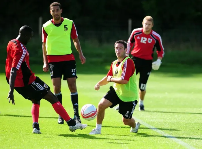 Framed Print : Bristol City First Team: Gearing Up for Season 10-11 - Training Session on September 9, 2010