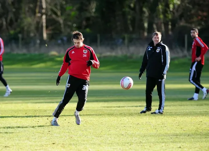Framed Print : Bristol City First Team: Kicking Off the New Year - Training Session, January 1, 2011