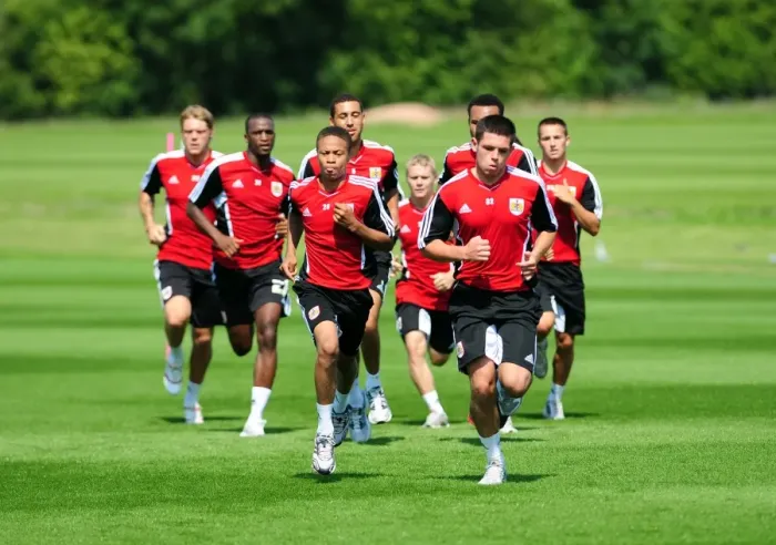 Framed Print : Bristol City First Team: Pre-season Training 2011-12 - Gearing Up for the New Season