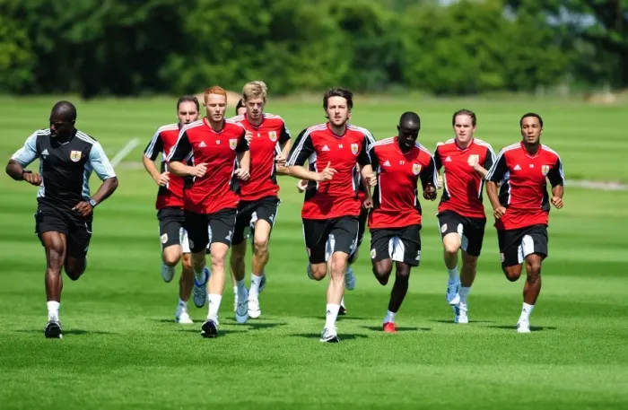 Framed Print : Bristol City First Team: Pre-season Training 2011-12 - Gearing Up for the New Season Framed Print : Bristol City First Team: Pre-season Training 2011-12 - Gearing Up for the New Season