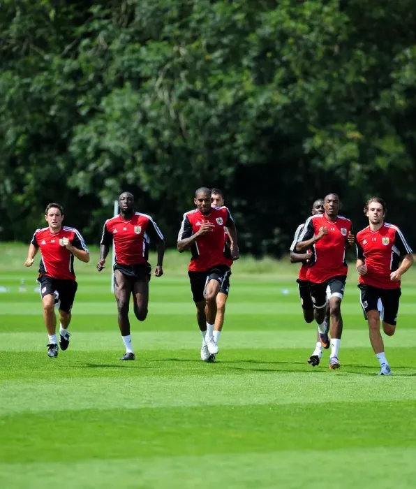 Framed Print : Bristol City First Team: Pre-season Training 2011-12 - Gearing Up for the New Season