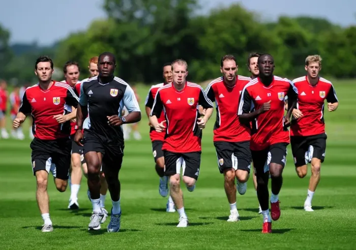 Framed Print : Bristol City First Team: Preparing for the 2011-12 Season - Intense Pre-season Training