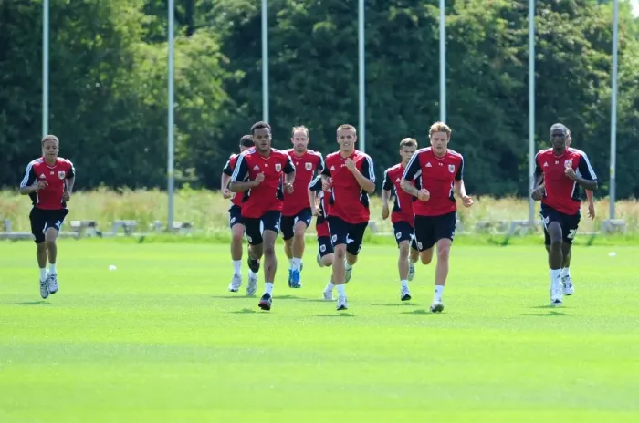 Framed Print : Bristol City First Team: Uniting for Victory - Pre-Season Training for Season 11-12