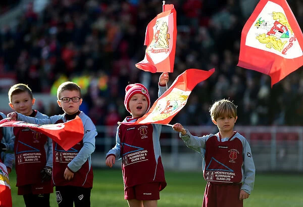 Bristol City Flag Bearers at Ashton Gate during Championship Match against Cardiff City, January 2017