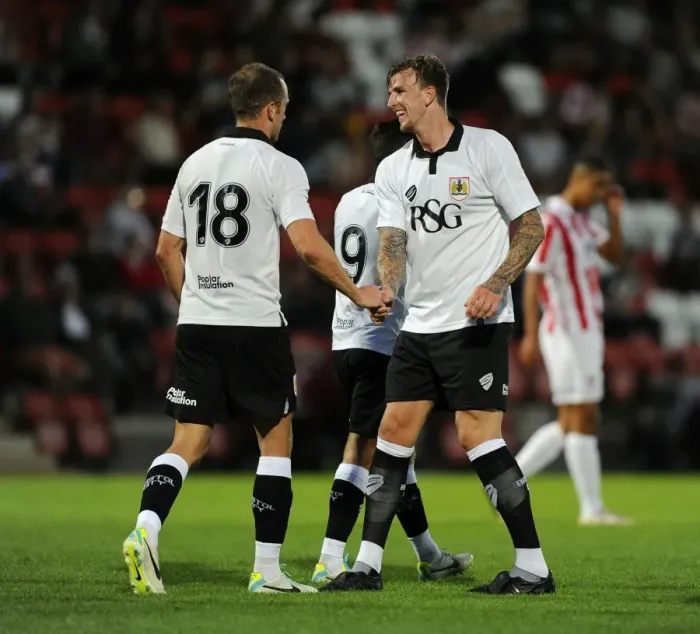 Framed Print : Bristol City: Flint and Wilbraham Celebrate Goal in Pre-Season Victory